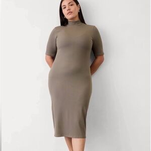 NWT Athleta Signature Rib Mock Neck Dress Women Size L Mineral